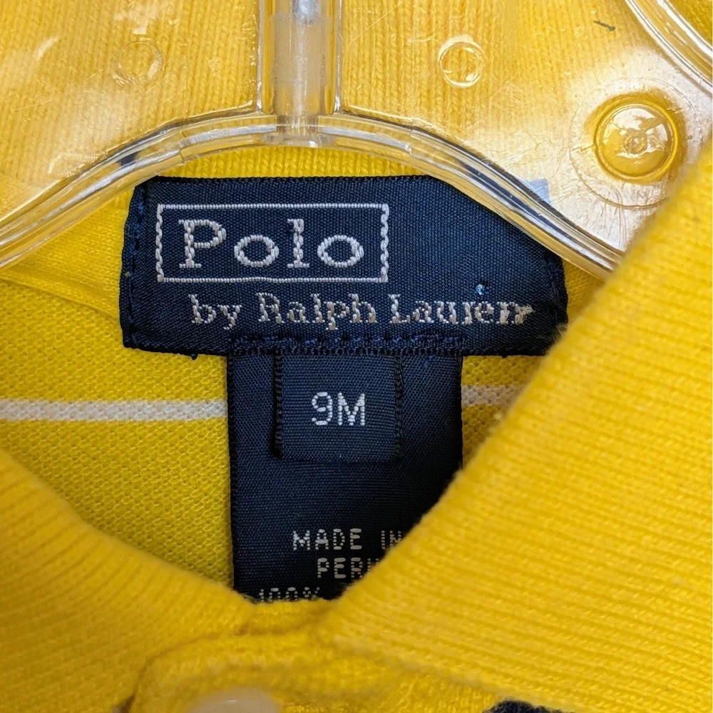 Vintage Ralph Lauren Polo Striped Romper One Piece EUC Yellow Baby Size 9 Months